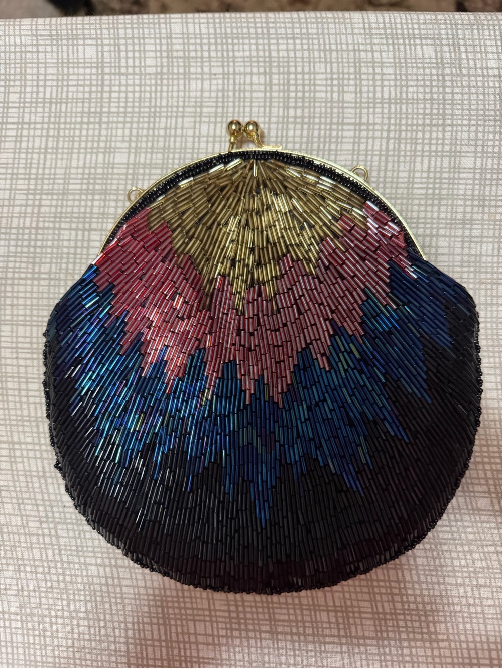 Beaded Multicolor Round Clutch - Navy, Pink & Gold